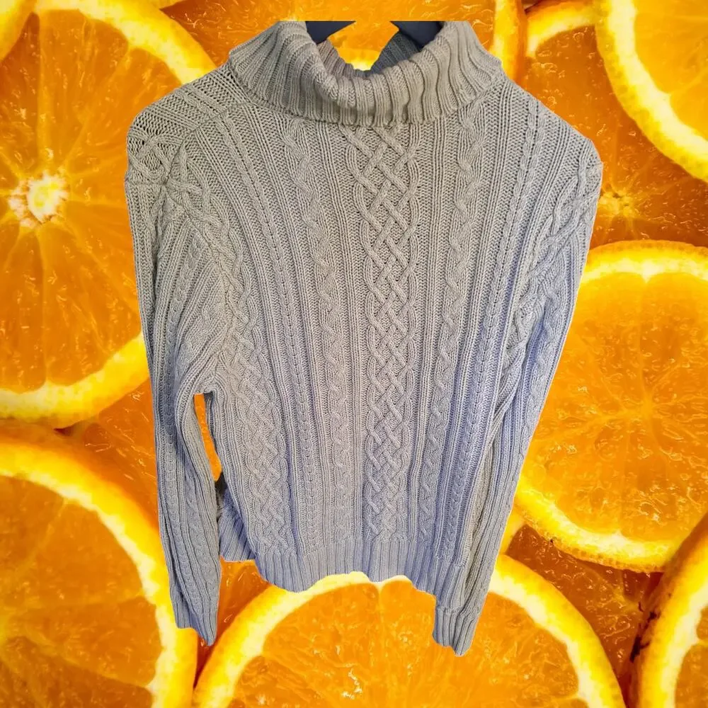 Wainscott Light Green Cable Knit Mock‎ Neck Sweater Size L